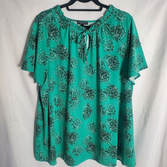 Lane Bryant Green Floral Blouse Size 18/20 – Plus Size Flowy Boho Tie Neck Top - Picture 1 of 10